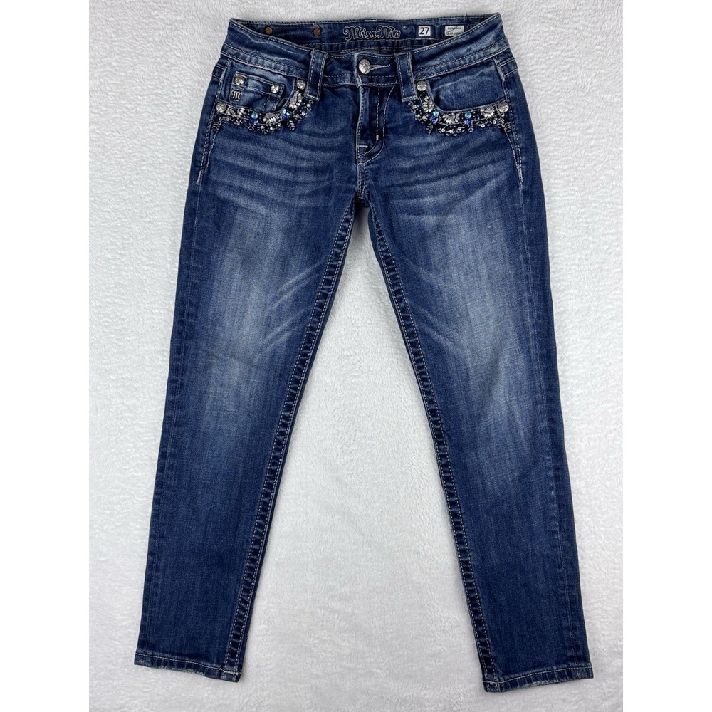 Miss Me Jeans Women's Blue Skinny Crop Medium Wash Low Rise Jeans Size 27